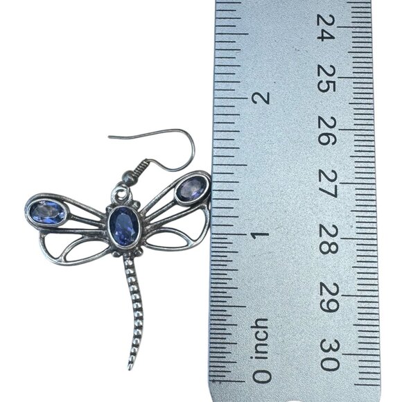 Vintage Dragonfly Earrings Dangle Drop With Amethyst Stones 925 Sterling Silver - Picture 7 of 7